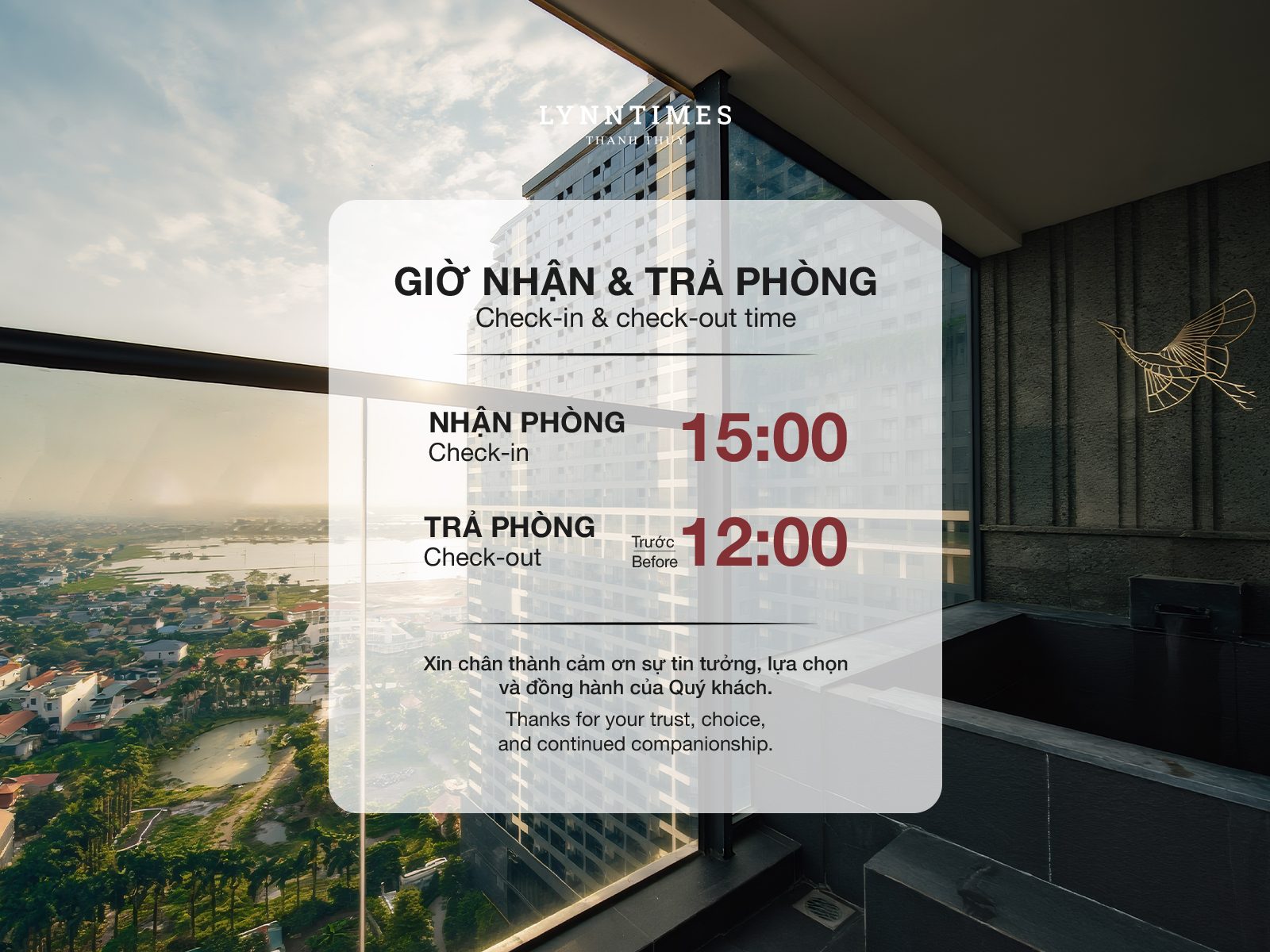 Cập nhật giờ nhận và trả phòng tại Lynntimes Thanh Thủy